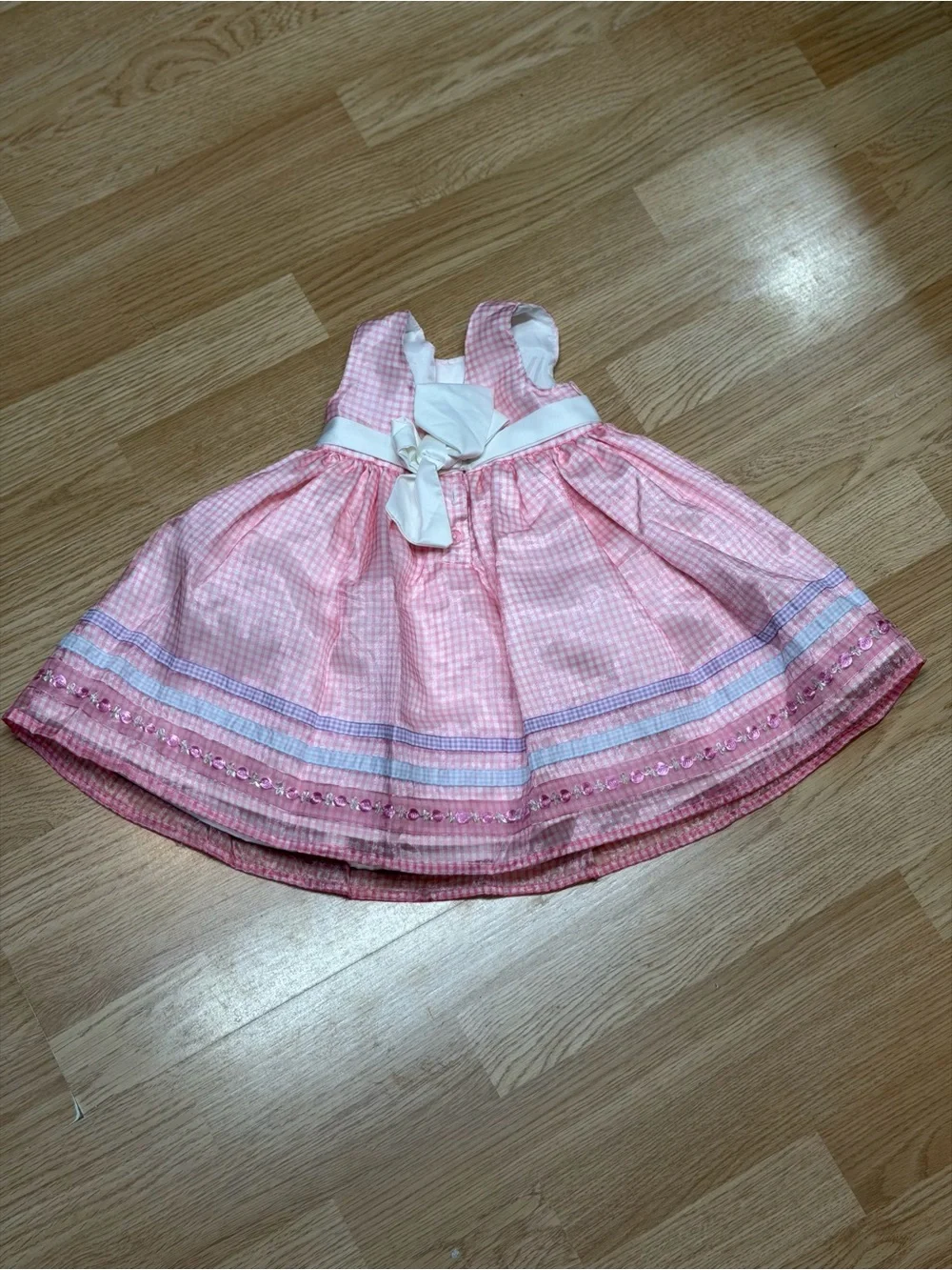 Wonder Kids Girls 4T Pink Gingham Plaid Sequin Full Skirt Party Dress Easter